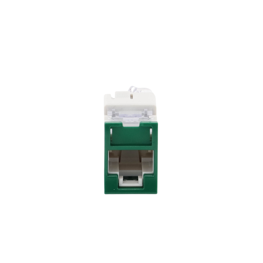 Jack UltraMAX Cat5e, UTP, Montaje Híbrido en Placa de Pared (Plano y Angulado), Color Verde, Punch Down