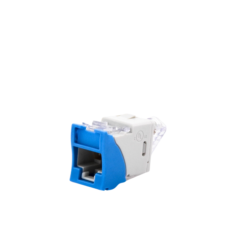 Jack UltraMAX Cat6, UTP, Montaje Híbrido en Placa de Pared (Plano y Angulado), Color Azul, Punch Down