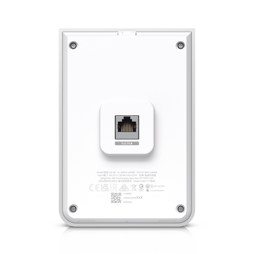 Access Point UniFi U6 In Wall/Montaje p/pared, WIFI 6 2.4 Y 5 Ghz, hasta 5.3 Gbps, 1 pto PoE In, 4 ptos secundarios (1 PoE Out)