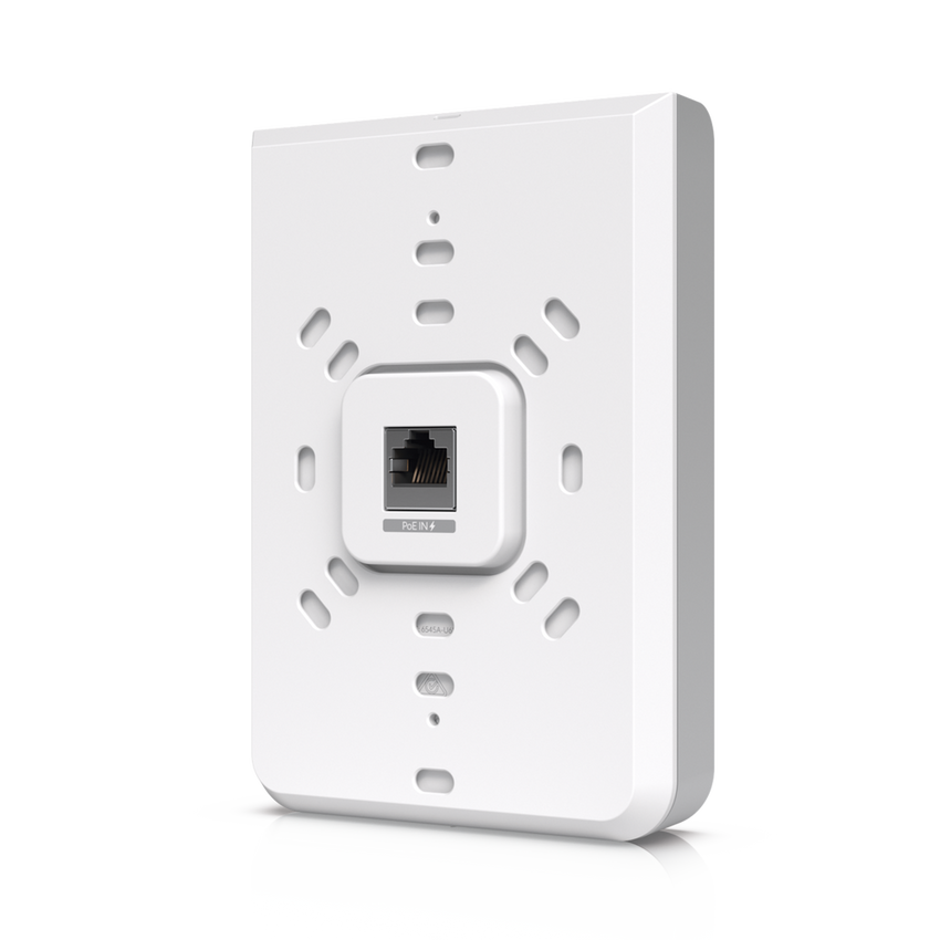 Access Point UniFi U6 In Wall/Montaje p/pared, WIFI 6 2.4 Y 5 Ghz, hasta 5.3 Gbps, 1 pto PoE In, 4 ptos secundarios (1 PoE Out)