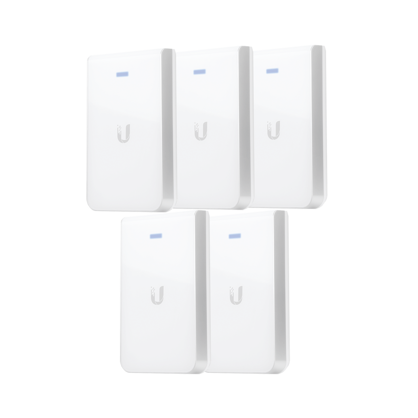 5 Access Point UniFI doble banda, cobertura 180°, MIMO 2x2 de pared para habitaciones de hotel.