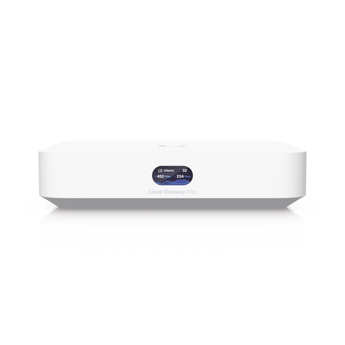 UCG Max Cloud Gateway de 2.5 GbE Compacto con Soporte para hasta 30 Dispositivos UniFi, 300+ Clientes, Enrutamiento IPS de 2.3 Gbps y Almacenamiento 512 GB de Memoria Interna