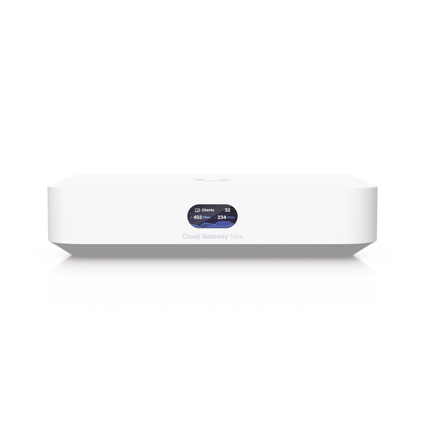UCG Max Cloud Gateway de 2.5 GbE Compacto con Soporte para hasta 30 Dispositivos UniFi, 300+ Clientes, Enrutamiento IPS de 2.3 Gbps y Almacenamiento 512 GB de Memoria Interna