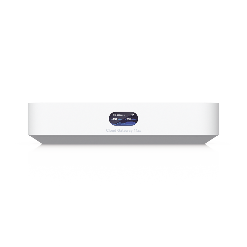 UCG Max Cloud Gateway de 2.5 GbE Compacto con Soporte para hasta 30 Dispositivos UniFi, 300+ Clientes, Enrutamiento IPS de 2.3 Gbps y Almacenamiento 512 GB de Memoria Interna