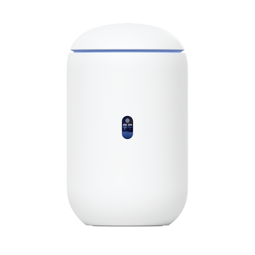 UniFi Dream Router con WiFi 6, 4 puertos LAN Gigabit de los cuales 2 son POE 802.3af. Todas las aplicaciones UniFi preinstaladas. Pantalla LCD