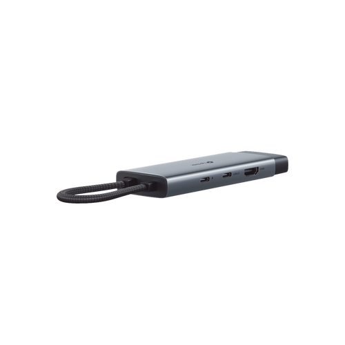Adaptador HUB 6 en 1, 1 puerto USB-C entrada, 1 puerto HDMI 4K, 1 puerto Ethernet Gigabit, 1 puerto USB-C y 2 puertos USB-A
