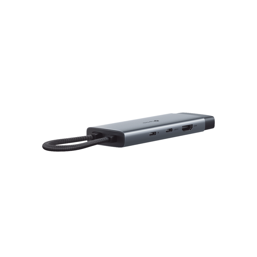 Adaptador HUB 6 en 1, 1 puerto USB-C entrada, 1 puerto HDMI 4K, 1 puerto Ethernet Gigabit, 1 puerto USB-C y 2 puertos USB-A