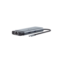 Adaptador HUB 6 en 1, 1 puerto USB-C entrada, 1 puerto HDMI 4K, 1 puerto Ethernet Gigabit, 1 puerto USB-C y 2 puertos USB-A