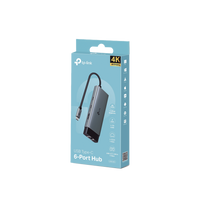Adaptador HUB 6 en 1, 1 puerto USB-C entrada, 1 puerto HDMI 4K, 1 puerto Ethernet Gigabit, 1 puerto USB-C y 2 puertos USB-A