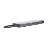 Adaptador HUB 9 en 1, 1 puerto USB-C entrada, 1 puerto HDMI 4K, 1 puerto Ethernet Gigabit, 1 puerto SD y MicroSD, 1 puerto USB-C y 3 puertos USB-A