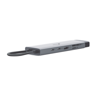 Adaptador HUB 9 en 1, 1 puerto USB-C entrada, 1 puerto HDMI 4K, 1 puerto Ethernet Gigabit, 1 puerto SD y MicroSD, 1 puerto USB-C y 3 puertos USB-A
