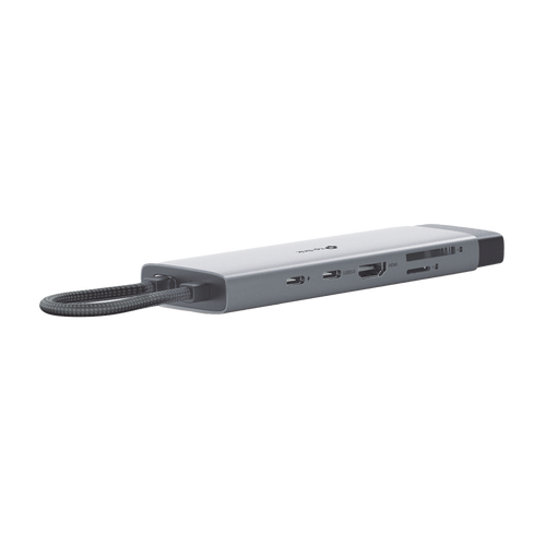 Adaptador HUB 9 en 1, 1 puerto USB-C entrada, 1 puerto HDMI 4K, 1 puerto Ethernet Gigabit, 1 puerto SD y MicroSD, 1 puerto USB-C y 3 puertos USB-A