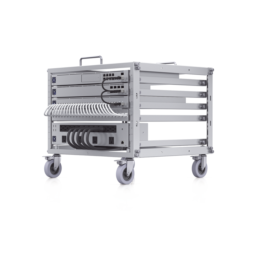 Rack Abierto 6U Compacto y Apilable sin Herramientas para Equipos UniFi, Ensamblaje Toolless, Ruedas con Seguro y Expansión a 12U con Kit de Apilado