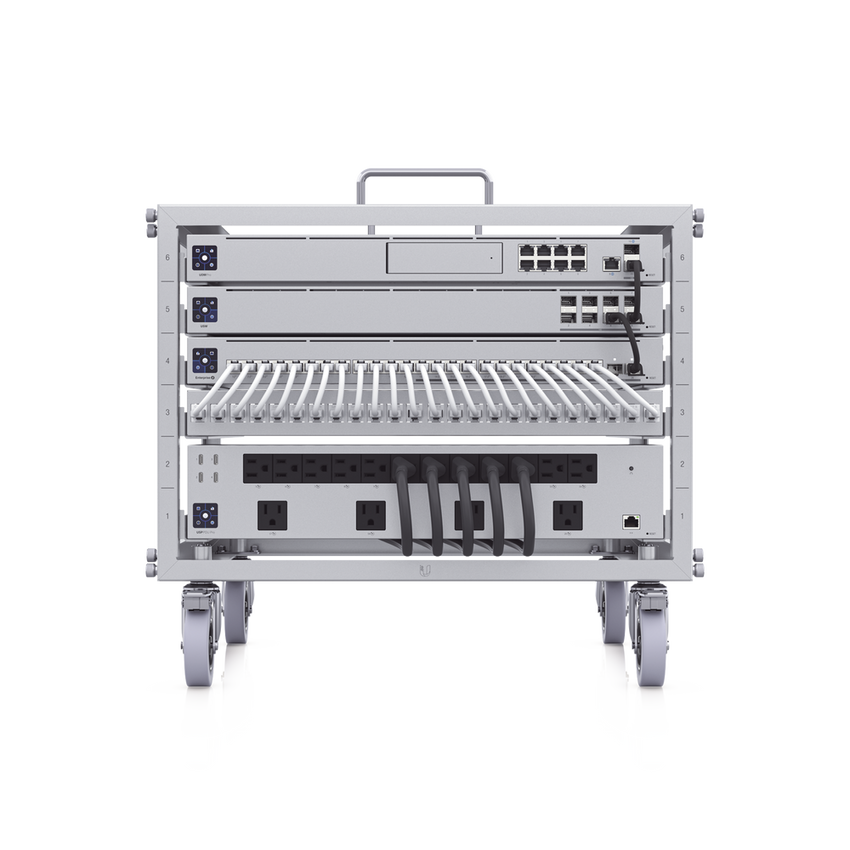 Rack Abierto 6U Compacto y Apilable sin Herramientas para Equipos UniFi, Ensamblaje Toolless, Ruedas con Seguro y Expansión a 12U con Kit de Apilado