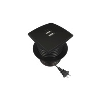 Caja cuadrada multy USB con 2 puertos USB y cable de corriente color negro