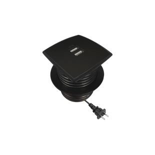 Caja cuadrada multy USB con 2 puertos USB y cable de corriente color negro