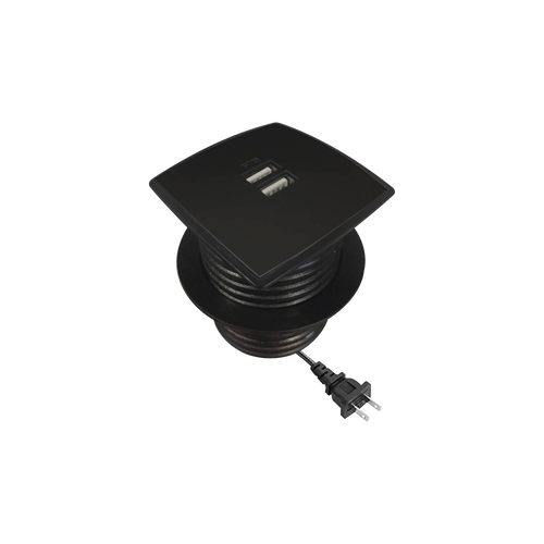 Caja cuadrada multy USB con 2 puertos USB y cable de corriente color negro