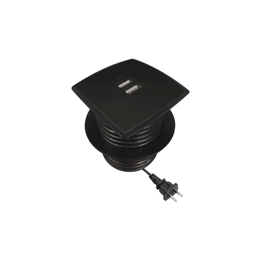 Caja cuadrada multy USB con 2 puertos USB y cable de corriente color negro