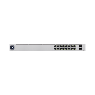 UniFi Switch USW-16-POE Gen2, Capa 2 de 16 puertos (8 puertos PoE 802.3af/at + 8 puertos Gigabit) + 2 puertos 1G SFP, 42W, pantalla informativa