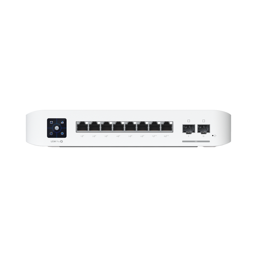 Switch UniFi Pro 8 PoE Administrable Capa 3, 8 puertos GbE / (6) puertos POE+ af/at y (2) puertos POE++ 802.3bt / (2) puertos SFP+ 10G / 120W de presupuesto POE
