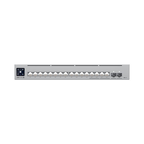 UniFi Switch Pro Max 16 PoE con funciones Capa 3, 16 puertos EtherLight RGB / (4) puertos 2.5 GbE POE++ y (12) puertos GbE POE+ /(2) puertos SFP+ 10G /con pantalla táctil informativa, hasta 180W de presupuesto POE