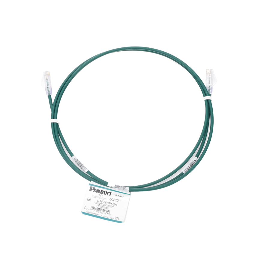 Cable de Parcheo TX6, UTP Cat6, Diámetro Reducido (28AWG), Color Verde, 1.52 Metros (5 Pies)