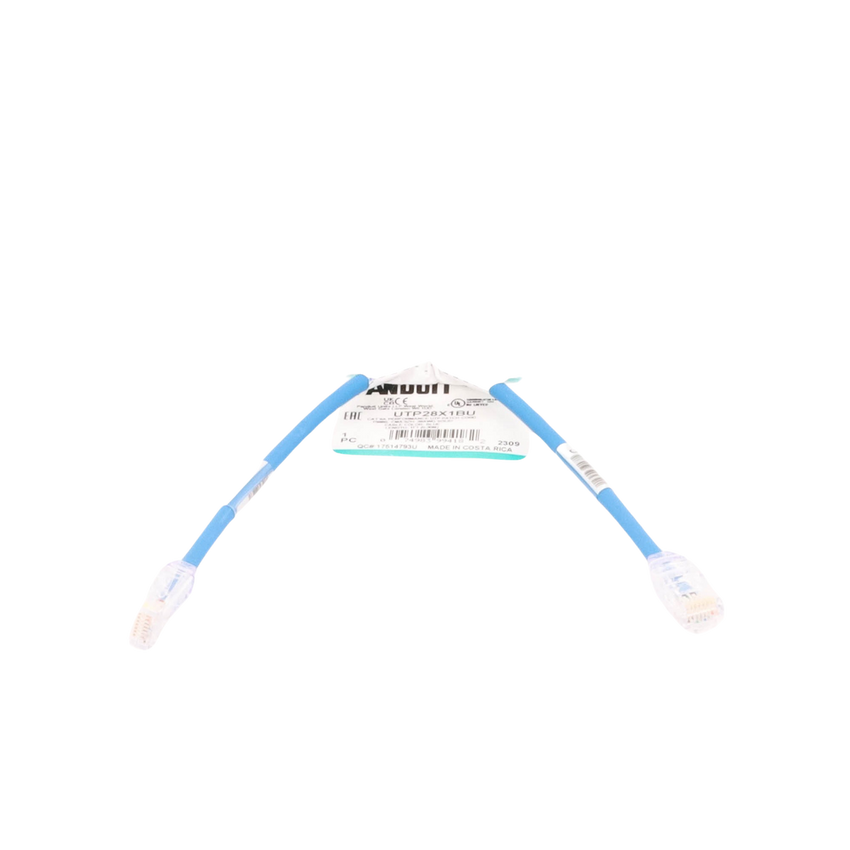 Cable de Parcheo UTP Cat6A, CM/LSZH, Diámetro Reducido (28AWG), Color Azul, 0.3 Metros (1 Pie)