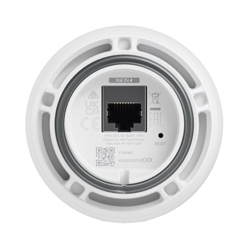 Cámara IP UniFi G5 Bullet 2k (4MPX), 30 FPS, para interior/exterior IP55 resistencia IK04 / micrófono / visión nocturna IR hasta 9 mts / detecciones inteligentes