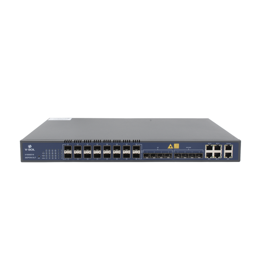 OLT de 16 puertos EPON con 12 puertos Uplink (4 puertos Gigabit Ethernet + 4 puertos SFP + 4 puertos SFP+) , hasta 1,024 ONUS