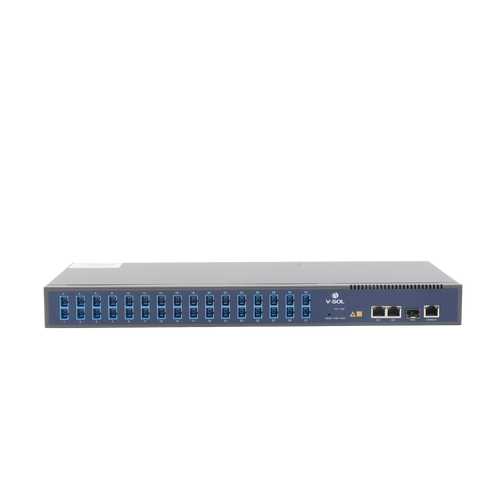 OLT de 1 GPON puerto con Splitter de 1 a 32 SC/UPC Incluido  + 3 puertos Uplink (2 puertos Gigabit Ethernet + 1 puerto SFP/SFP+) , hasta 128 ONUS