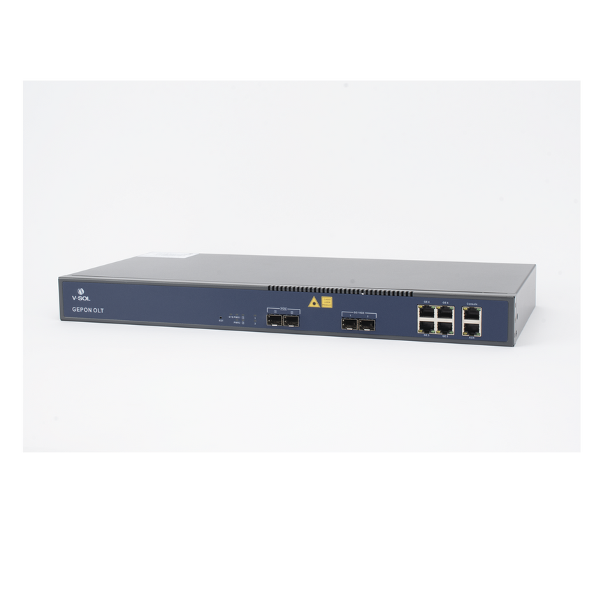 OLT de 2 puertos EPON con 6 puertos Uplink (4 puertos Gigabit Ethernet + 2 puertos Gigabit Ethernet SFP/SFP+) / hasta 128 ONUS