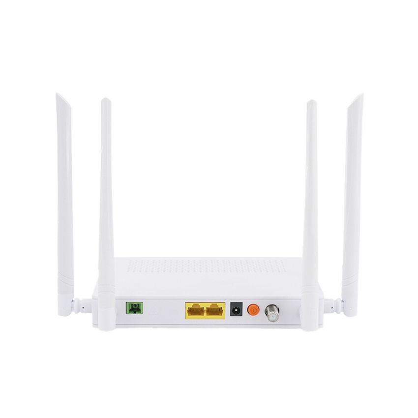 ONU Dual GPON/EPON / Wi-Fi Doble Banda 2.4 y 5 GHz / Soporta MESH / 2 Puertos Gigabit / 1 Puerto PON SC/APC / 1 puerto CATV / Hasta 1200 Mbps vía Wi-Fi