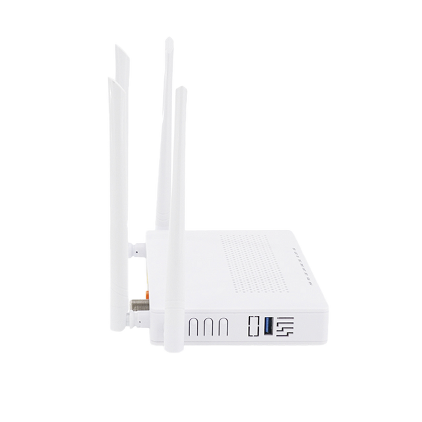 ONU Dual GPON/EPON / Wi-Fi Doble Banda 2.4 y 5 GHz / Soporta MESH / 2 Puertos Gigabit / 1 Puerto PON SC/APC / 1 puerto CATV / Hasta 1200 Mbps vía Wi-Fi
