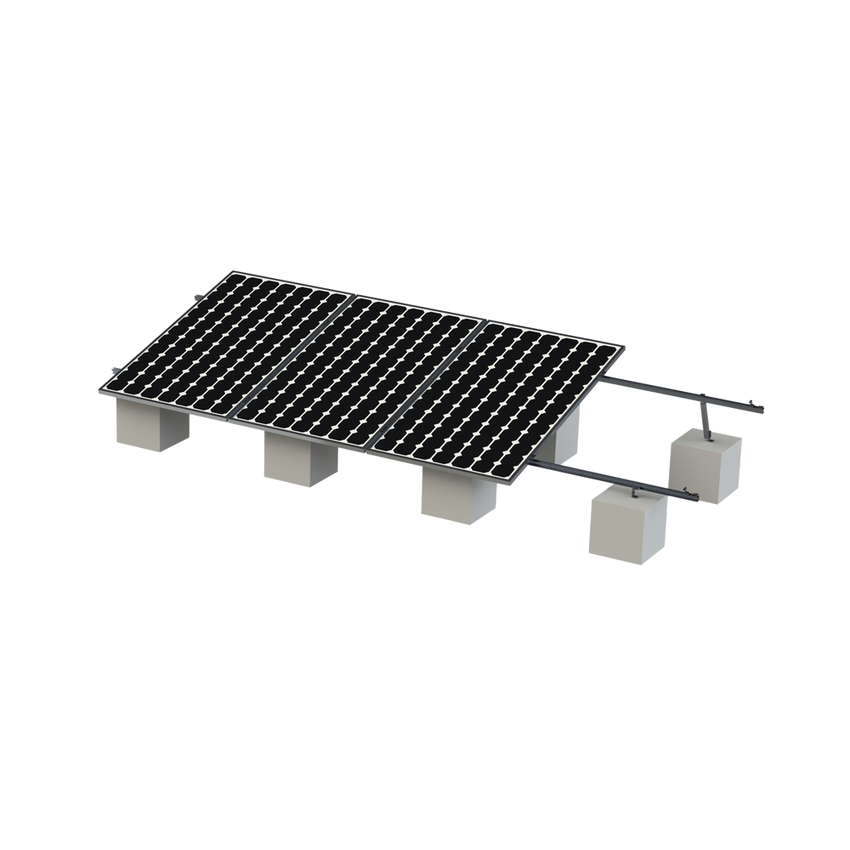 Kit Montaje para 4 Módulos de 30-35 mm espesor / Riel No.8 / Vel. de Viento Máx. 136km/h / Ajustable 20° a 45° / 5400mm Longitud