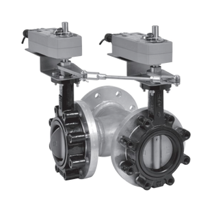 Valvula de 3 vias tipo mariposa con conexiones tipo brida de 4 "