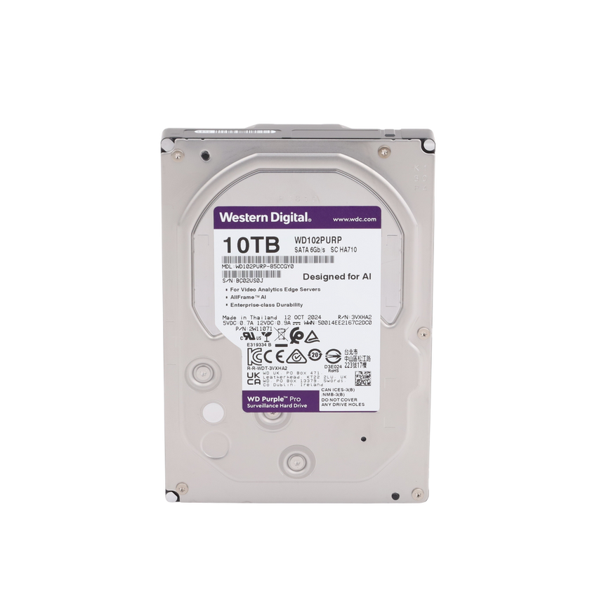 Disco Duro Purple Pro de 10 TB / 7200 RPM / Optimizado para Soluciones de Videovigilancia con Analiticos (Meta Data) / Uso 24-7 / 5 Años de Garantia