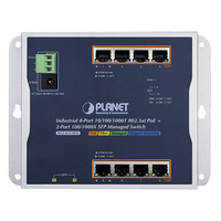 Switch Industrial PoE Administrable de Pared Capa 2, 8 Puertos Gigabit PoE 802.3at y 2 Puertos 100/1000X SFP