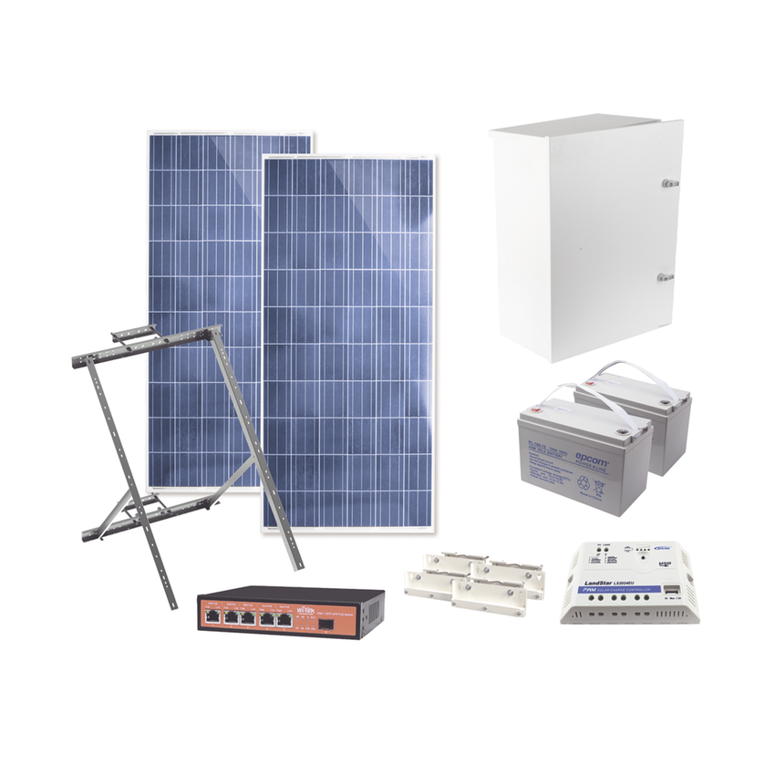 Kit Solar Witek de 28 W con 5 Puertos PoE 802.3 af y PoE Pasivo 24 V para Camaras IP y un Enlace Punto a Punto en 24 Vcc