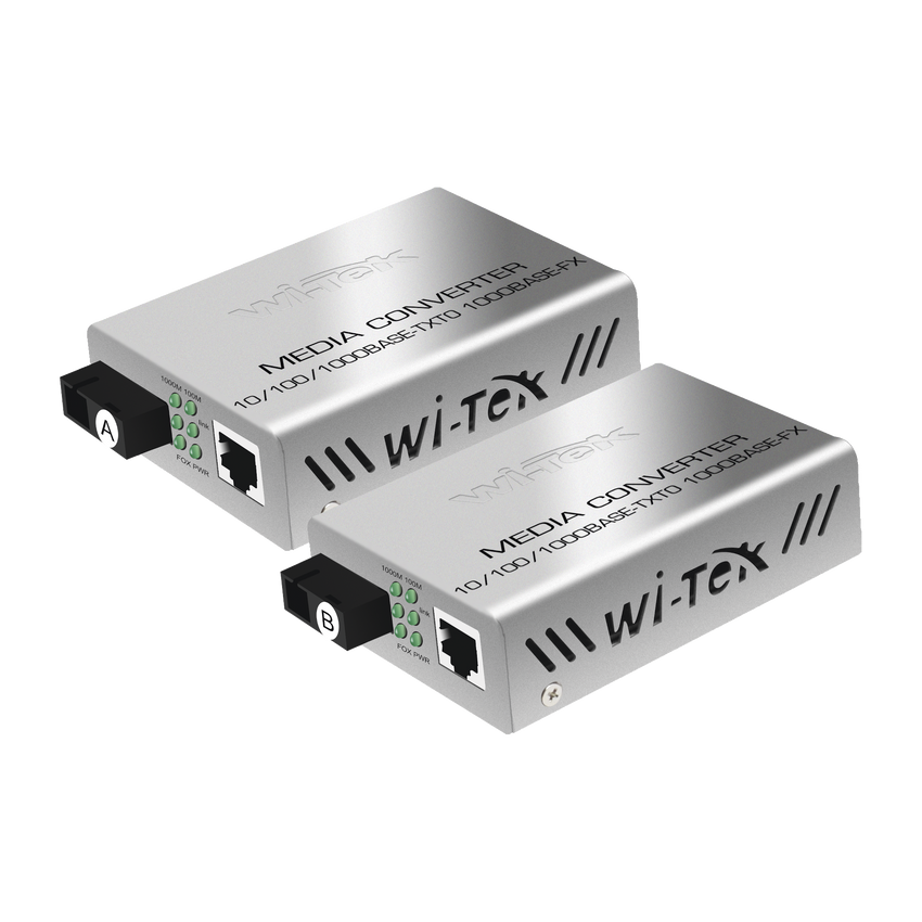 Convertidor de medios / Hasta 25 Km / 1 puerto SC/UPC 1000Mbps / 1 puerto RJ45 1000Mbps / WL: Tx 1310nm - Rx 1550nm / incluye 2 piezas A y B