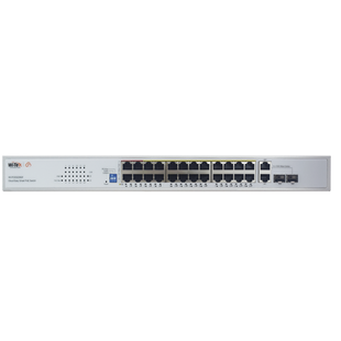Switch PoE (802.3af/at/bt) / No administrable de largo alcance / Hasta 250m / Con 24 x 10/100Mbps + 2 x SFP Gigabit Combo / 250 W