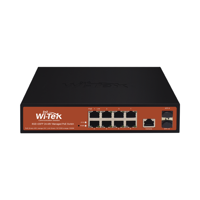 Switch Administrable de 8 puertos Gigabit Ethernet con PoE 802.3 af/at y 24V Pasivo + 2 SFP Gigabit, 150 W