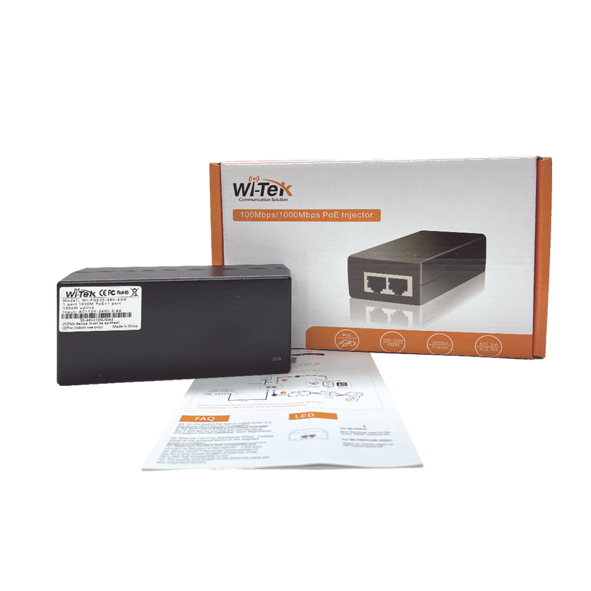 Inyector PoE 30W / PoE 802.3 af/at / 48V / Conexión plug and play / Alcance de hasta 100 metros / Aplicaciones CCTV