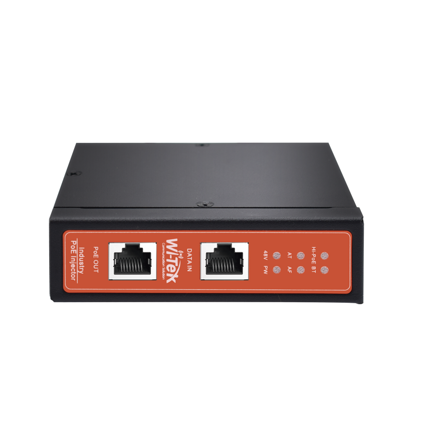 Inyector PoE Industrial / DC entrada 12-57V / PoE salida de Hasta 90W / Carcasa de Metal / Riel DIN / Aplicaciones CCTV