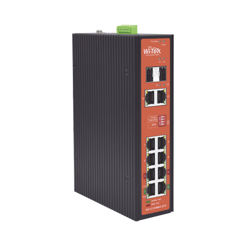 Switch PoE Industrial No administrable / Puertos 1-2 PoE 802.3 af/at y PoE 24 Vcc Pasivo 30W / Puertos 3-4 PoE 802.3 af/at/bt Hasta 60W / Puertos 5-8 PoE 802.3 af/at Hasta 30W / Los 8 puertos son Gigabit + 2 SFP combo / Presupuesto 300W