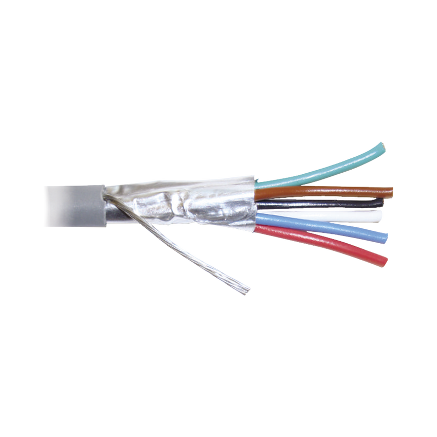 Bobina de 305 metros de cable 8 conductores, 22 AWG, tipo CMR, de color gris para aplicaciones en Alarmas de intrusión /Control de acceso/Interfonos y TV porteros/Automatización/Audio y Voceo.