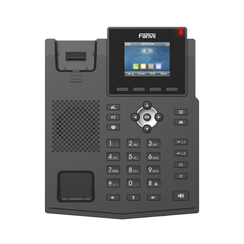 Teléfono IP empresarial para 4 líneas SIP con pantalla LCD de 2.4 pulgadas a color, Opus y conferencia de 6 participantes, PoE.