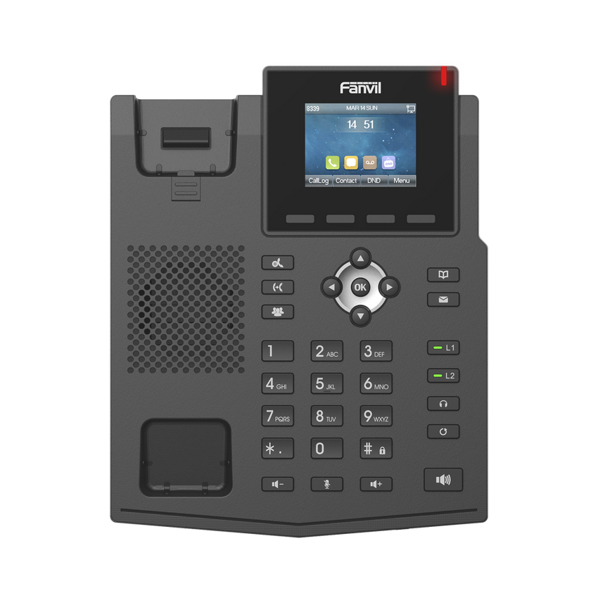 Teléfono IP empresarial para 4 líneas SIP con pantalla LCD de 2.4 pulgadas a color, Opus y conferencia de 6 participantes, PoE.