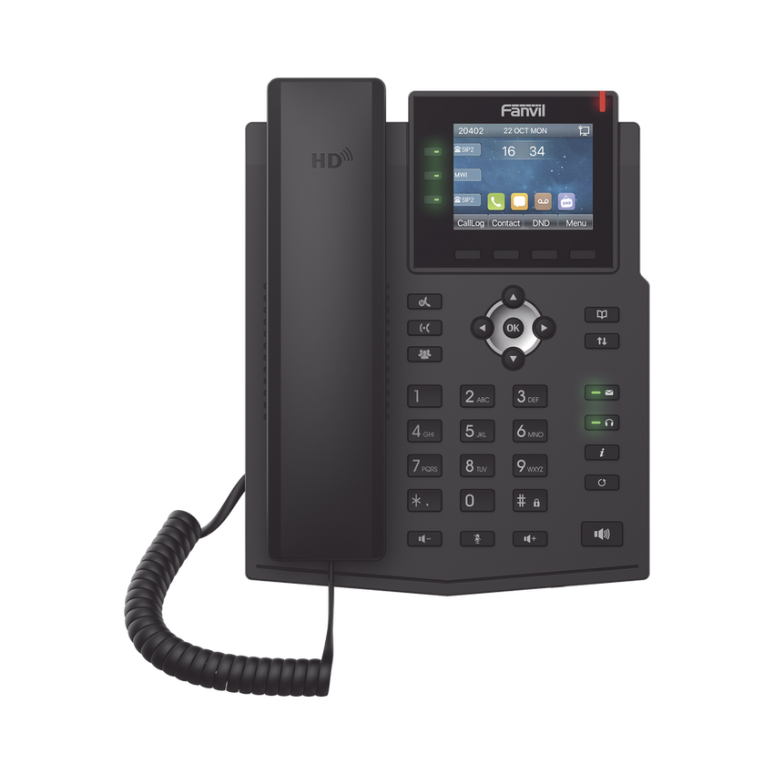 Teléfono IP / 6 Líneas SIP / Pantalla LCD a Color 2.8" / Audio HD G.722 y Opus / Conferencia 3 Vías / Puertos Gigabit / PoE 802.3af / OpenVPN / IPv6