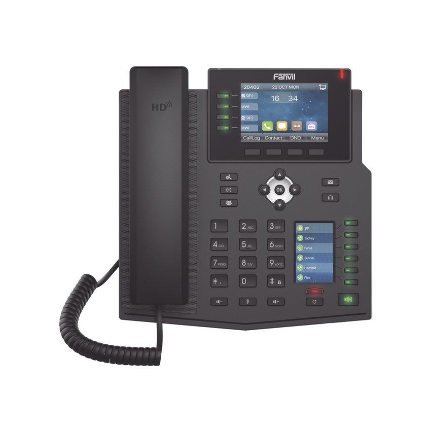 Teléfono IP Empresarial con Estándares Europeos, 16 líneas SIP con pantalla LCD a color 3.5", 30 teclas DSS/BLF, puertos Gigabit, IPv6, Opus y conferencia de 3 vías, PoE/DC