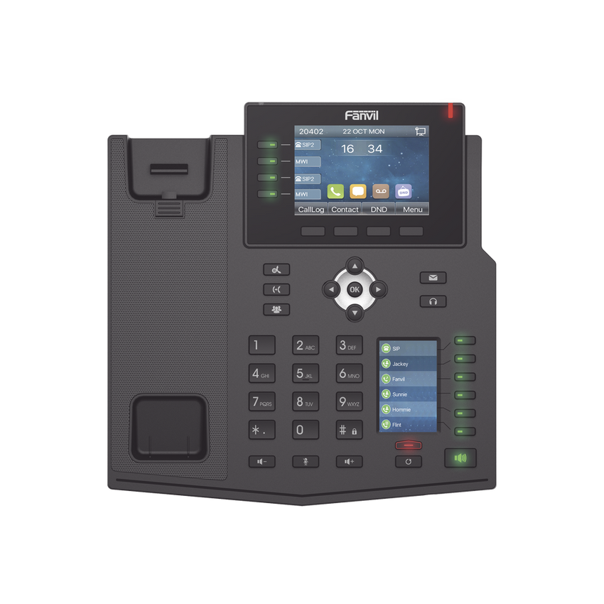 Teléfono IP Empresarial con Estándares Europeos, 16 líneas SIP con pantalla LCD a color 3.5", 30 teclas DSS/BLF, puertos Gigabit, IPv6, Opus y conferencia de 3 vías, PoE/DC